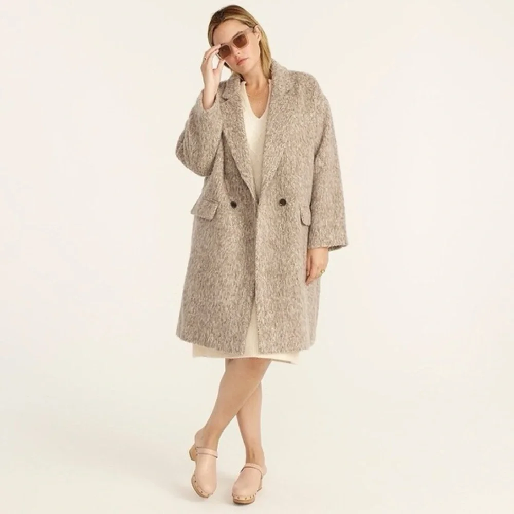 J. Crew Neutral Taupe Textured Double-Breasted Pea Coat - Picture 1 of 9